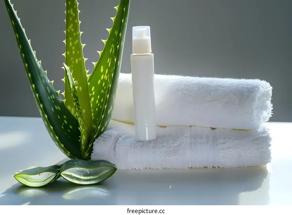 Aloe Vera Plant with Cream and Towels