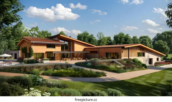 Modern Wooden House with Landscaped Garden