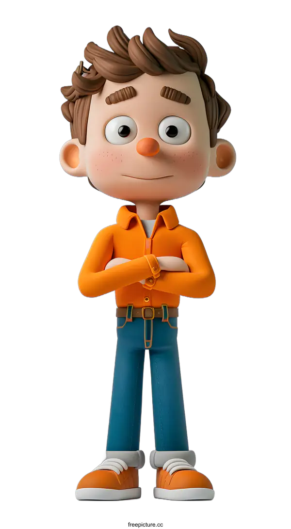 [Transparent Background PNG]Cartoon Boy with Arms Crossed