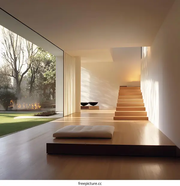Modern Minimalist Staircase Design in Contemporary Home With Large Window View