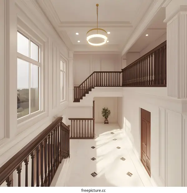 Elegant Modern White Hallway Interior With Stairs