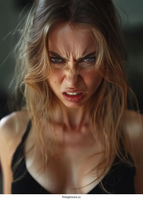 Closeup Portrait of a Caucasian Woman with Strong Emotions