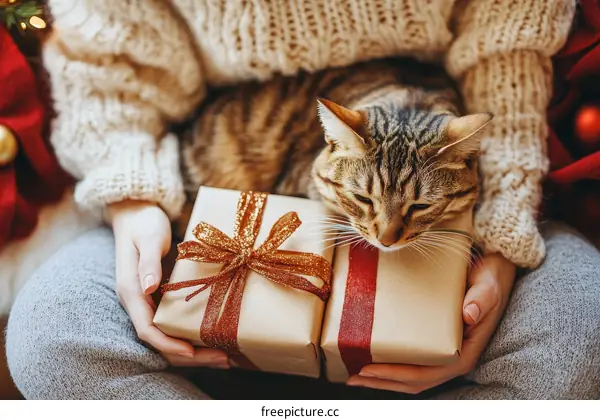 Christmas Gift with Cat and Woman