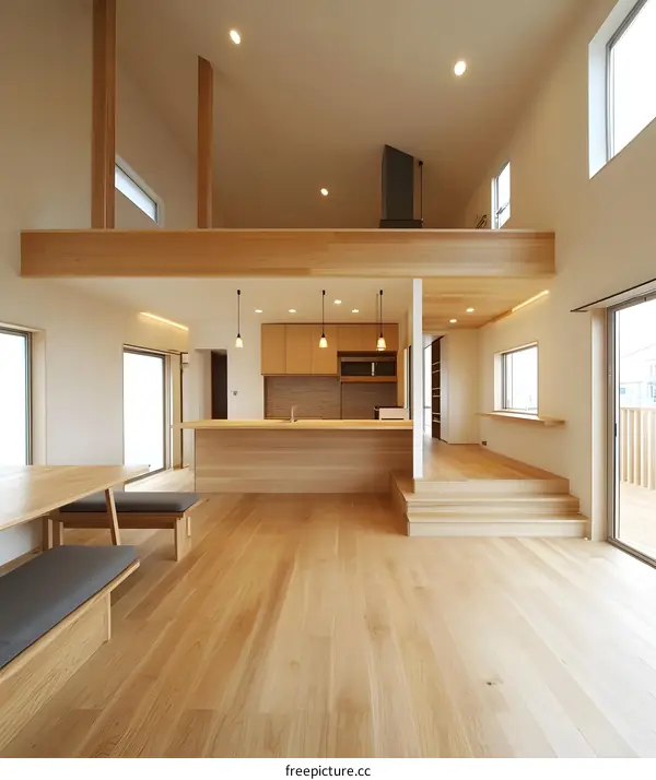 Modern Minimalist Open Concept Living Room with Wooden Floors