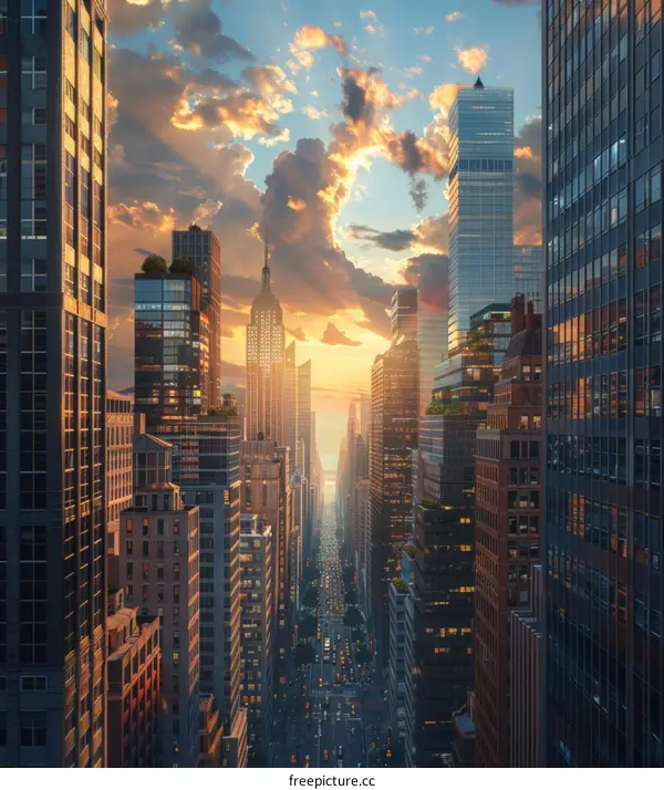Manhattan Skyline at Sunset in New York City
