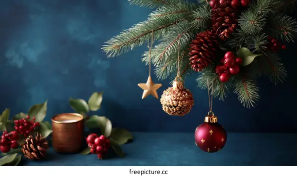 Christmas Decoration with Gold Star and Red Balls