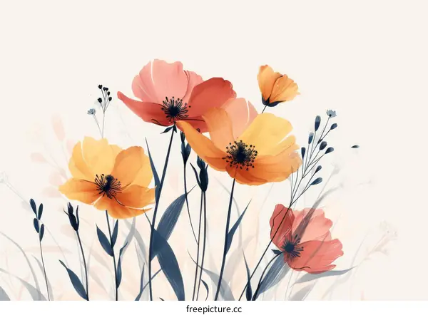 Orange and pink flowers with blue leaves