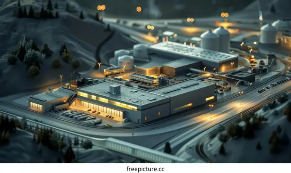 Illuminated Factory Buildings at Night