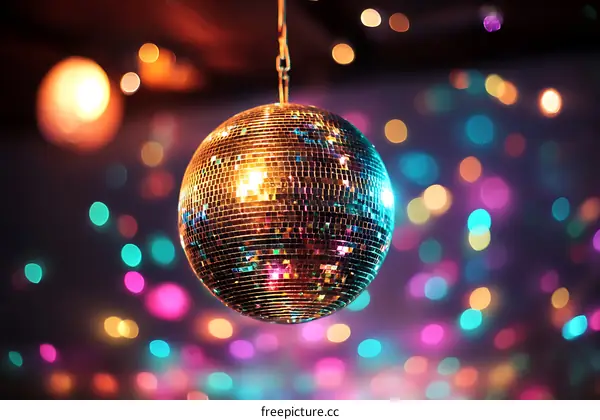 Disco Ball in a Nightclub with Colorful Bokeh Lights