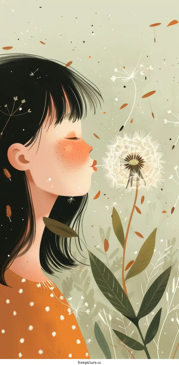 A Girl Blowing a Dandelion