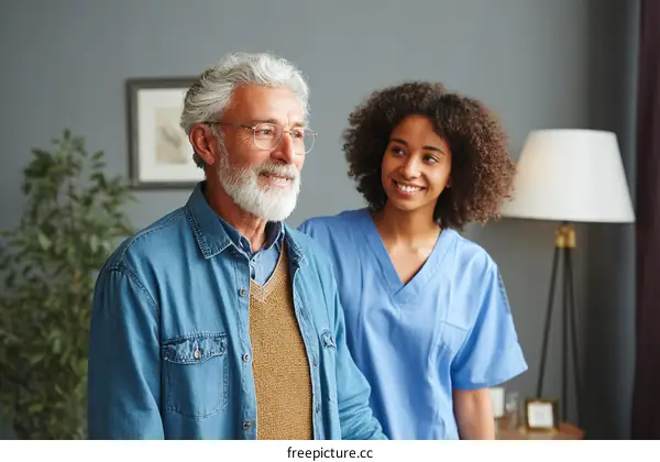 Elderly Caregiver and Patient in a Supportive Setting