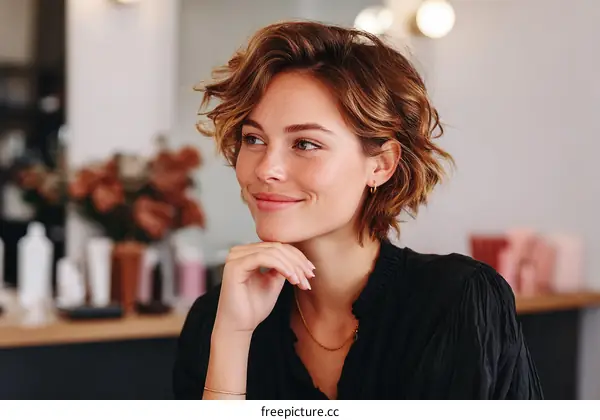 Smiling Woman in a Salon