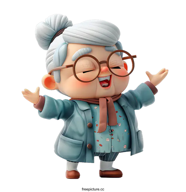 [Transparent Background PNG]Happy Cartoon Grandmother with Open Arms