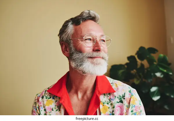 Thoughtful Senior Man in Colorful Shirt