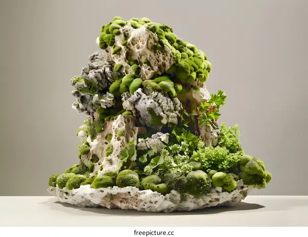 Green Moss Covered Rock Formation