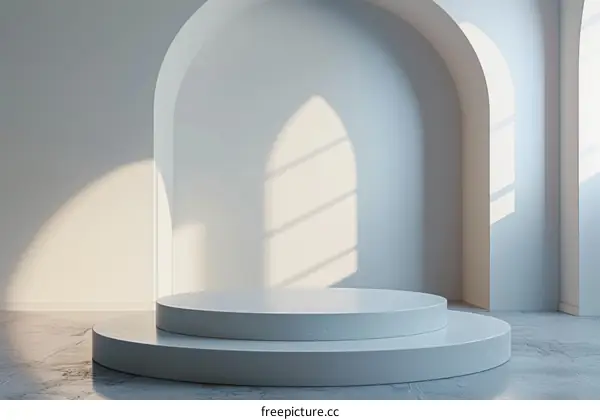 White Podium with Sunlight. 3D Render