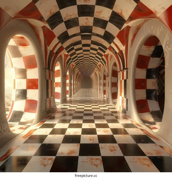 Red and White Checkered Hallway