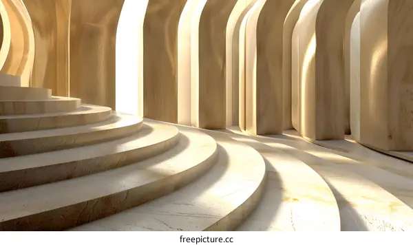 Abstract Wooden Architecture with Circular Stairs and Light