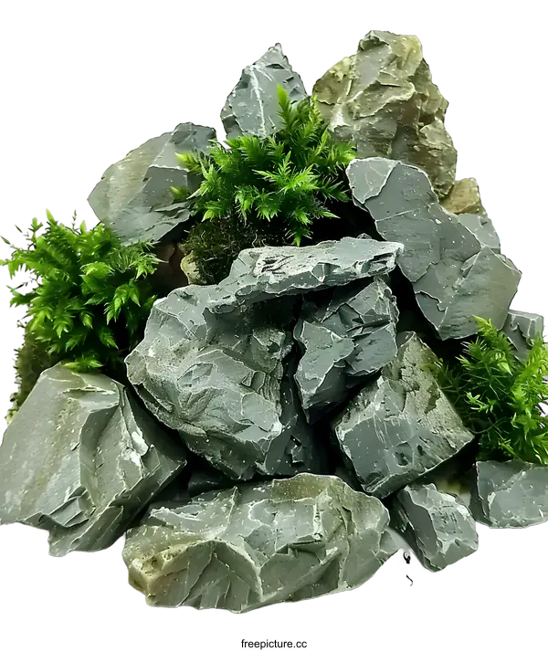 [Transparent Background PNG]Gray Rocks and Green Moss Texture