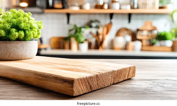 Wooden Cutting Board on Kitchen Countertop