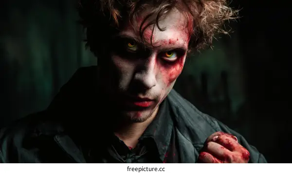 Close-up Portrait of a Bloody Zombie Man