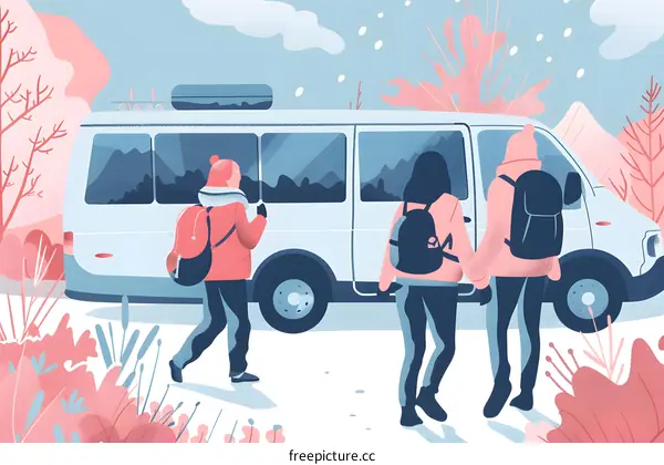 People Getting Ready For Winter Trip By Van