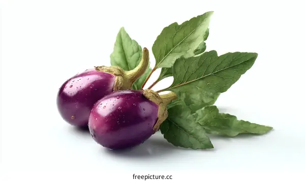 Fresh Eggplant with Leaves