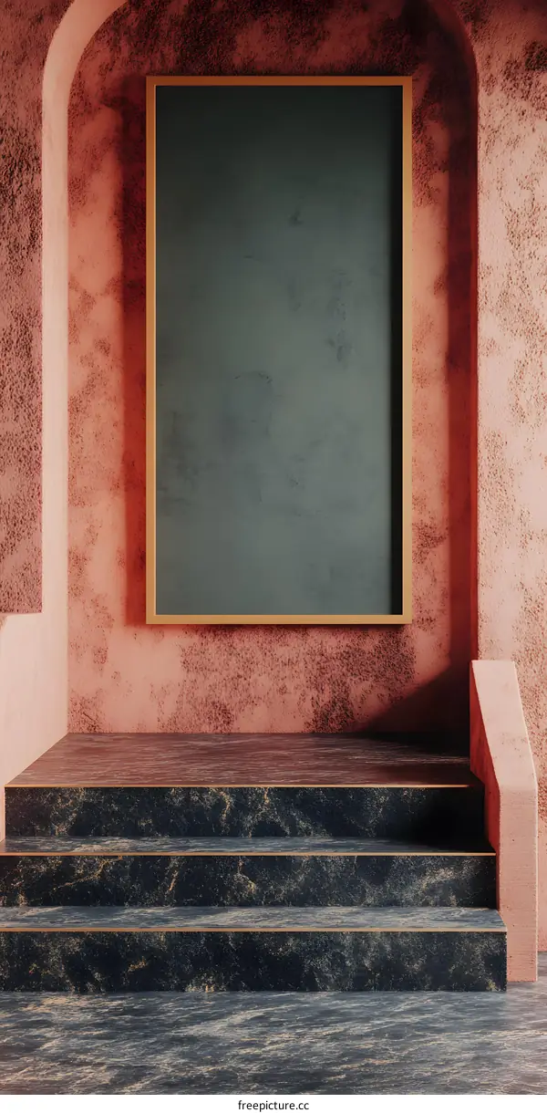 Minimalist Interior Design with Dark Blue Frame and Stairs