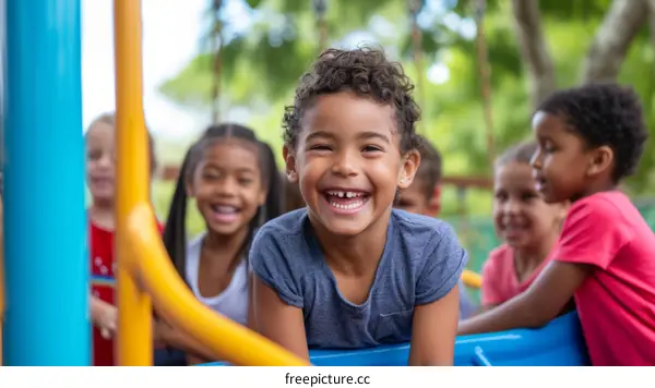 A group of happy children playing together at a playground