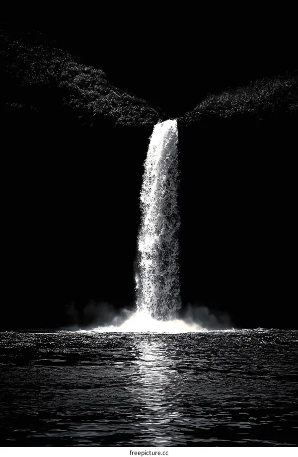 Monochrome Waterfall Cascading into Darkness