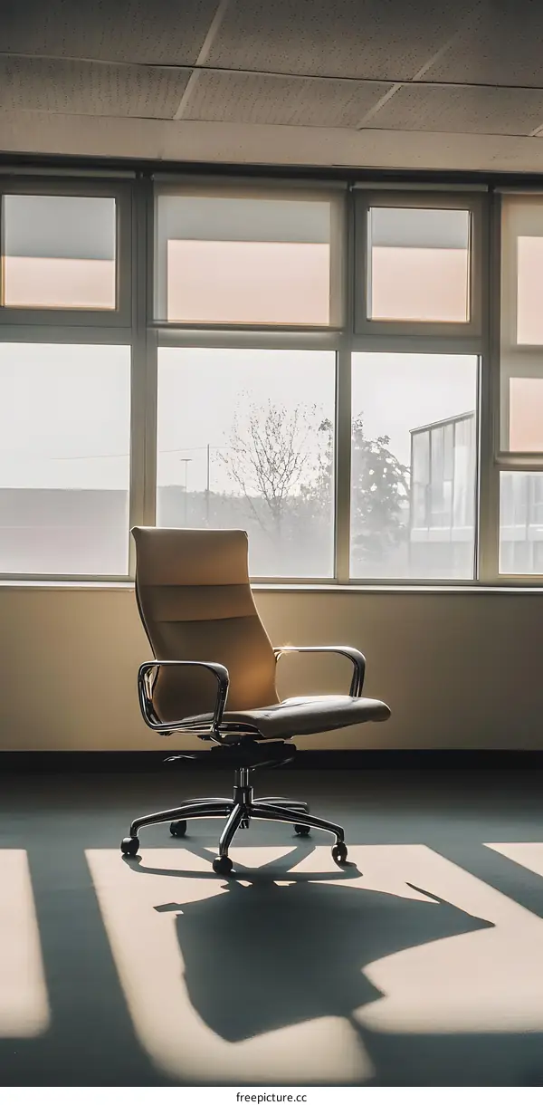 Office Chair with Sunlight Streaming Through Windows