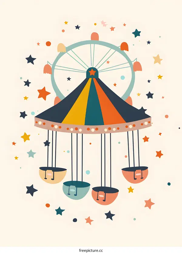 Colorful Illustration of a Ferris Wheel and Swings Against a White Background