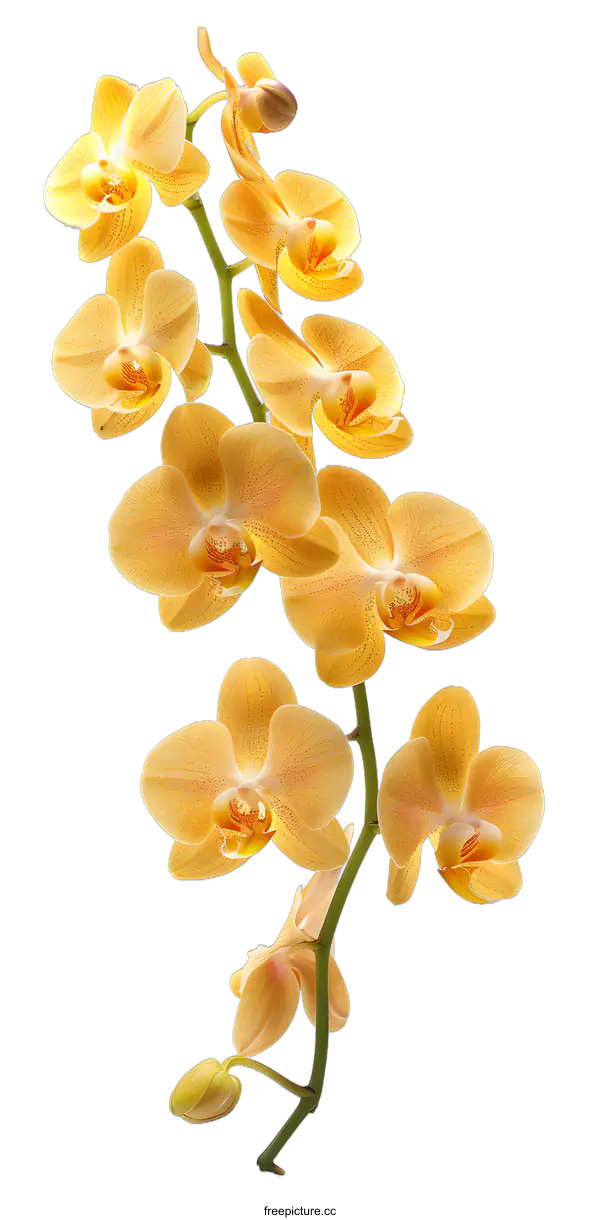 [Transparent Background PNG]A vertical picture of yellow orchids against a white background