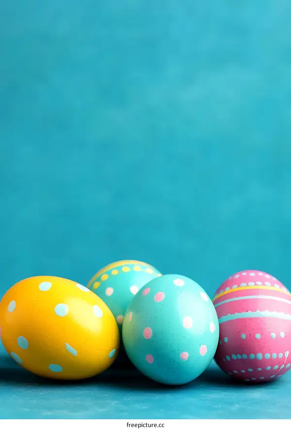 Colorful Easter Eggs on Teal Background