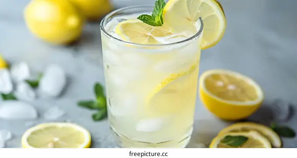 Refreshing Lemon Drink with Ice and Mint