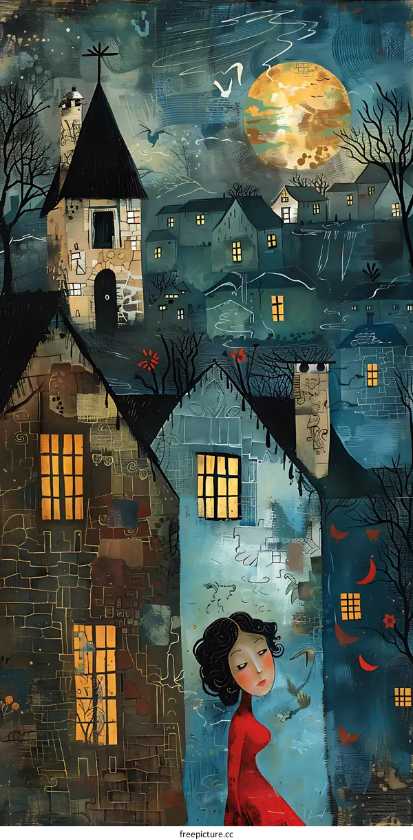 girl in front of haunted house