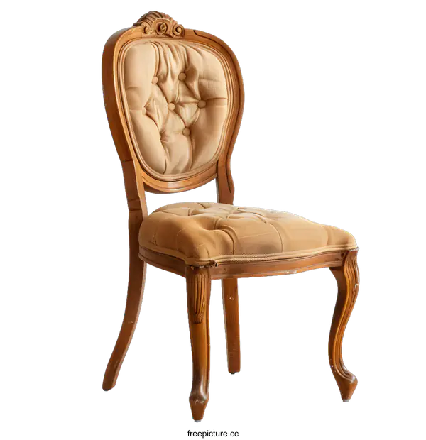 [Transparent Background PNG]Vintage Wooden Chair With Upholstered Seat