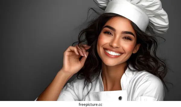Smiling Chef Woman Portrait in Studio