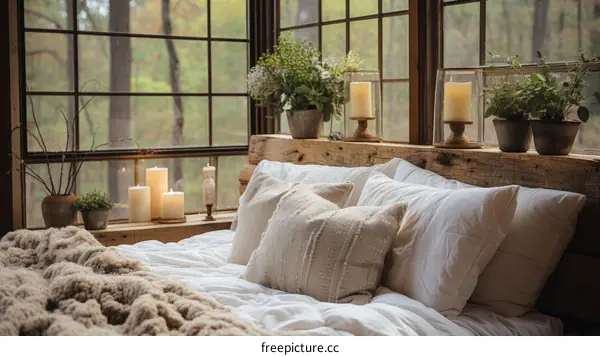 Cozy Forest Cabin Bedroom with Stunning Views