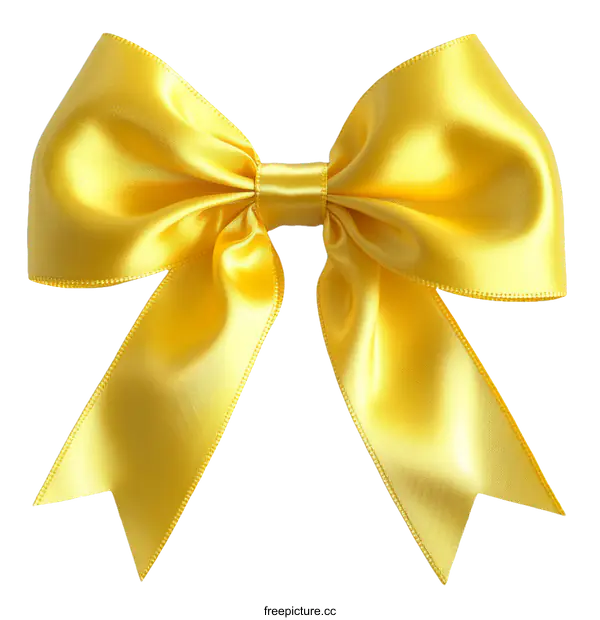 [Transparent Background PNG]Yellow Satin Ribbon Bow Isolated on White Background