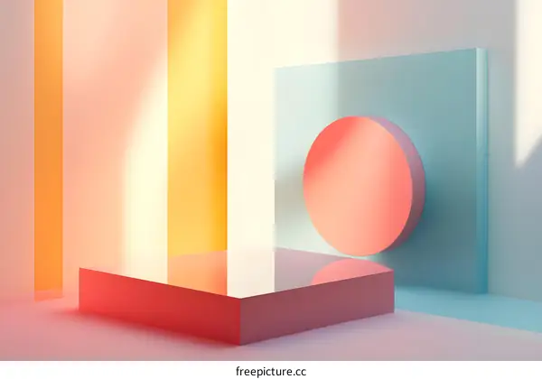Abstract Minimalist 3D Render of Geometric Shapes with Bright Colors and Shadows