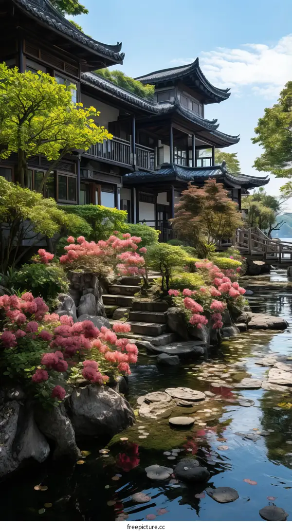 Tranquil Asian House with Serene Garden and Pond
