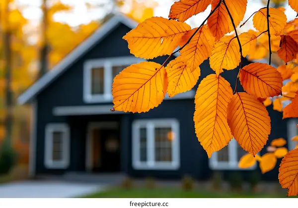 Autumn Leaves in Front of a Dark House