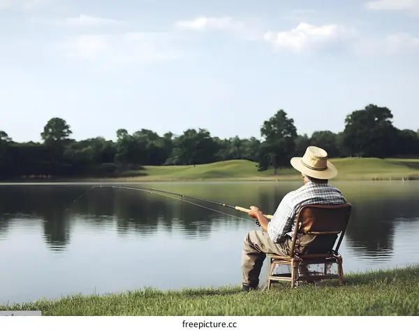 Man Fishing Alone on a Calm Lake