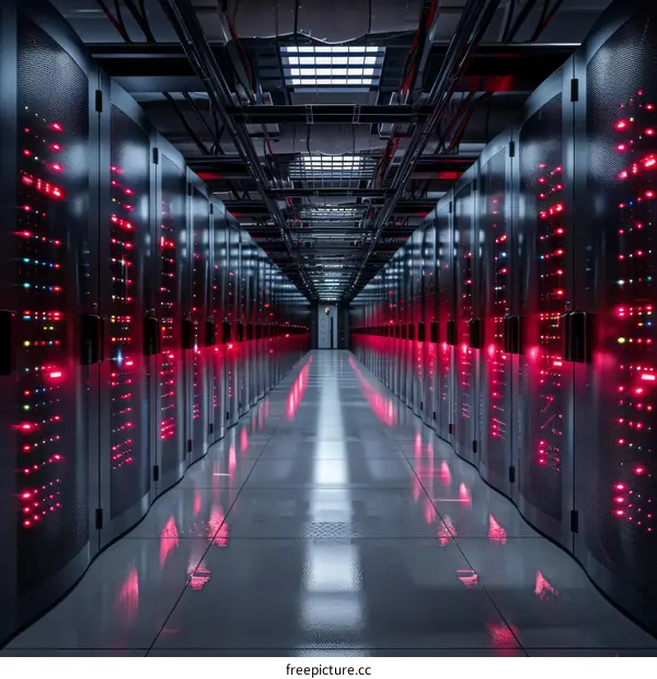 Futuristic Sci-Fi Server Room With Glowing Red Lights