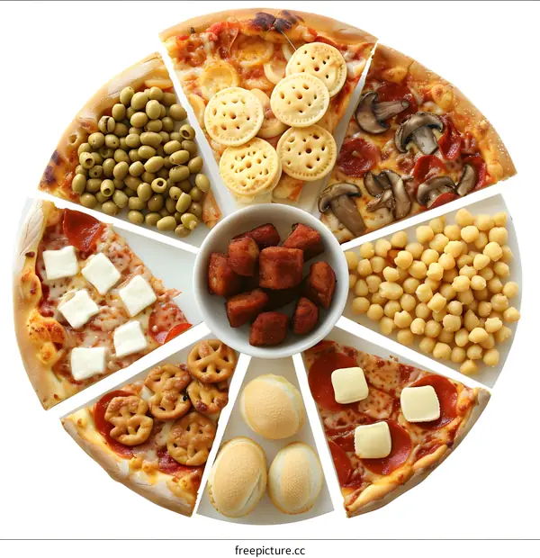 Pizza and Snacks in a Circular Arrangement