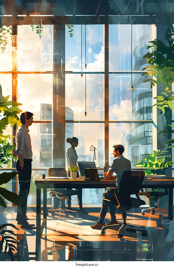 Three business people having a meeting in a modern office