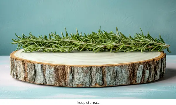 Fresh Rosemary on Wooden Cutting Board Display
