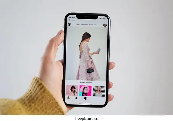 Hand Holding Smartphone Showing Fashion App