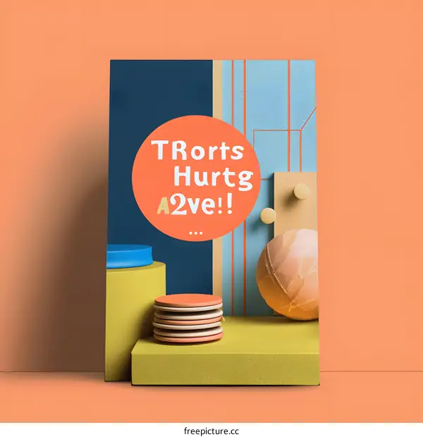 Abstract 3D Render with Geometric Shapes and Text